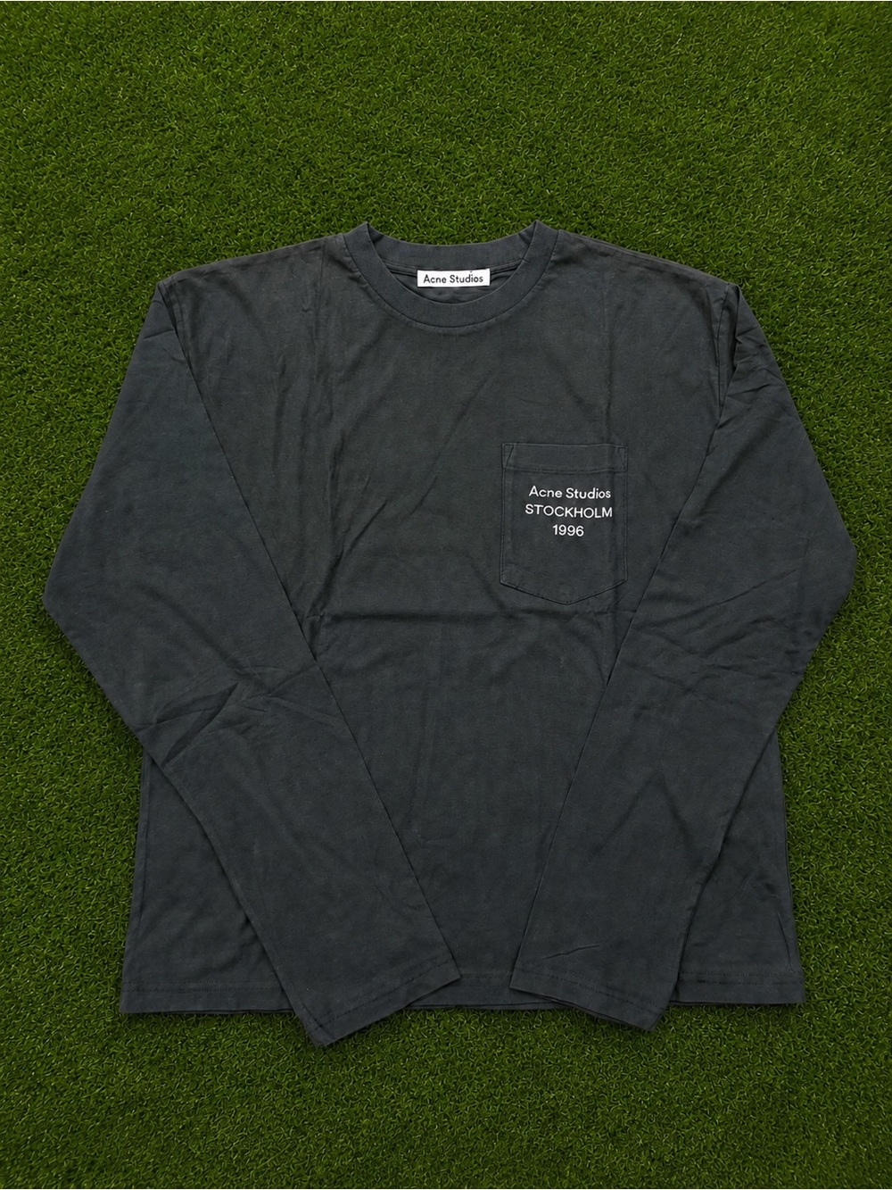 Acne Studios Stockholm 1996 Pocket Logo Charcoal Green Sleeved Size S